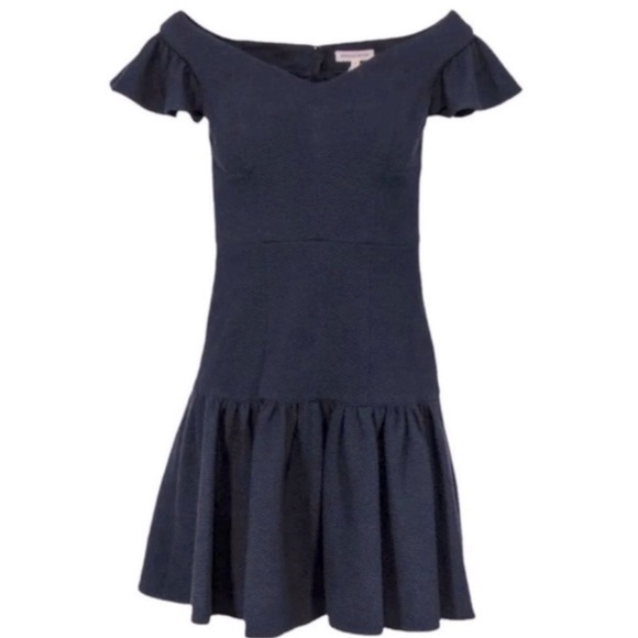 Rebecca Taylor Women's Navy Blue Off Shoulder Texture Mini Cocktail Dress 6 NWT - Picture 1 of 11